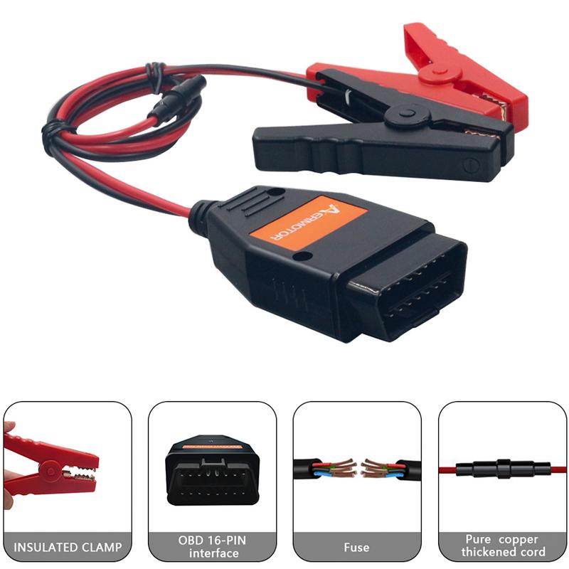 Memory Saver Connector Car Diagnostic Cable OBD2 Memory Saver Connector Memory Saver With Alligator Clip-On 12V Car Battery