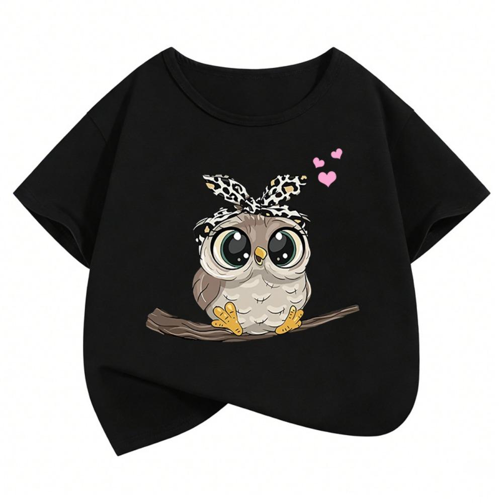 Summer Kid Teen Tshirt Short Sleeved Cartoon Owl Print Comfortable Casual Tops Tees Children's Clothing Boys and Girls T-shirt