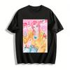 Peach Print Long Sleeve Top Pink Haired Boy Pattern Trendy Loose Casual Unisex T-Shirt Pure Cotton T-shirt