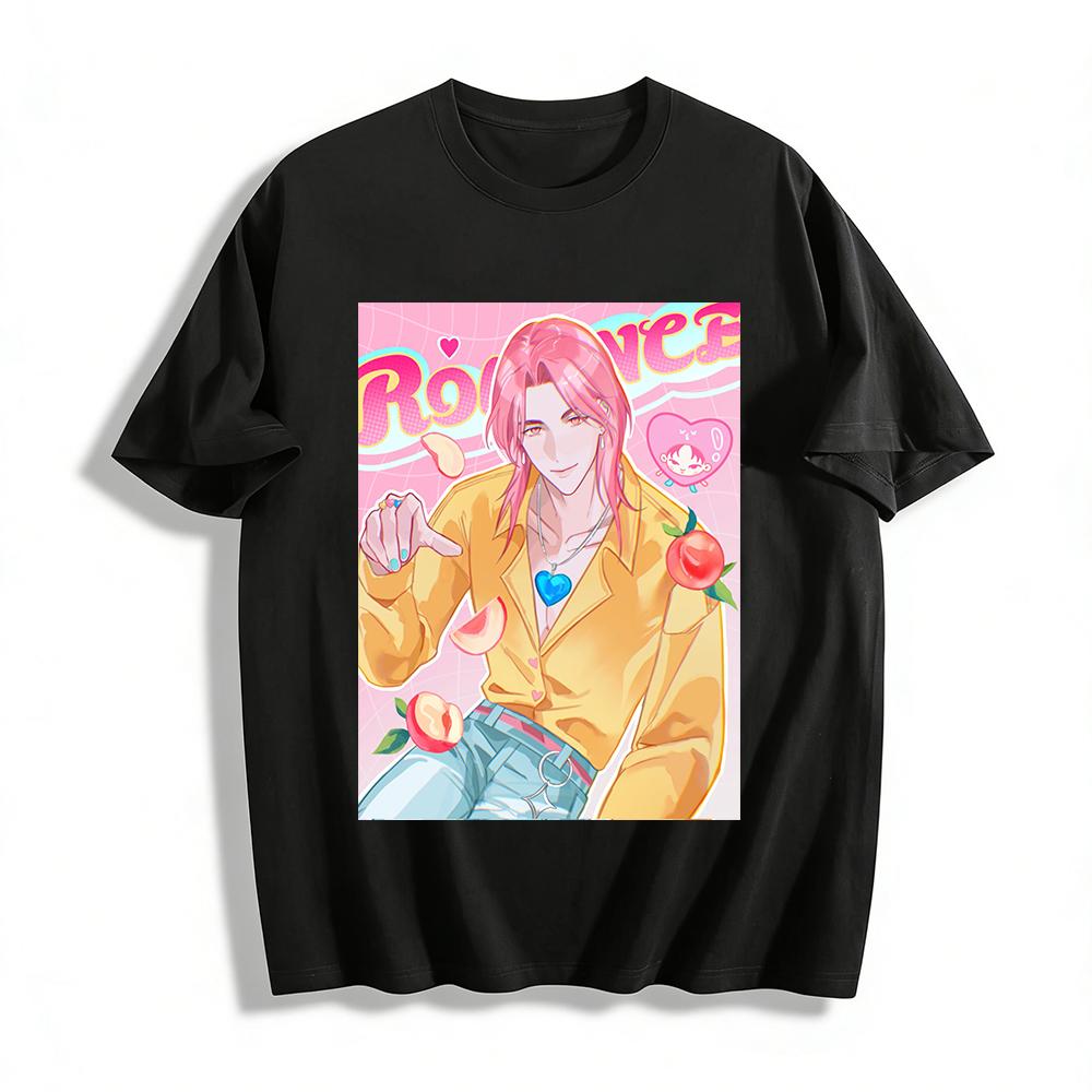Peach Print Long Sleeve Top Pink Haired Boy Pattern Trendy Loose Casual Unisex T-Shirt Pure cotton T-shirt XXS