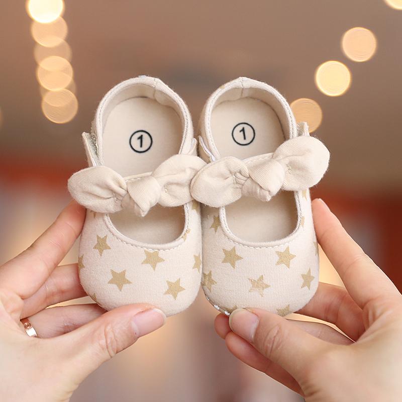 Khaki 0-18M Baby Casual Shoes Infant Toddler Bowknot Non-slip Rubber Soft-Sole Flat PU First Walker Newborn Bow Decor Mary Janes