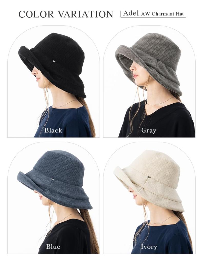 Adele AW Charmant Wide Brim Full Sun UV Adjustable with Chin Size L Gray Loo&c Women's Hat, Protection, Protection, Fall/Winter Warmth, Foldable,