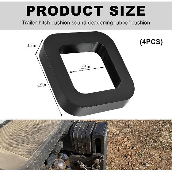 4 PCS Hitch Receiver Silencer Pads, 2.5 Inch Trailer Hitches Rubber Cushion for Adjustable Ball Mounts, Thickened Hitch Silencer Pad Buffer Reduce