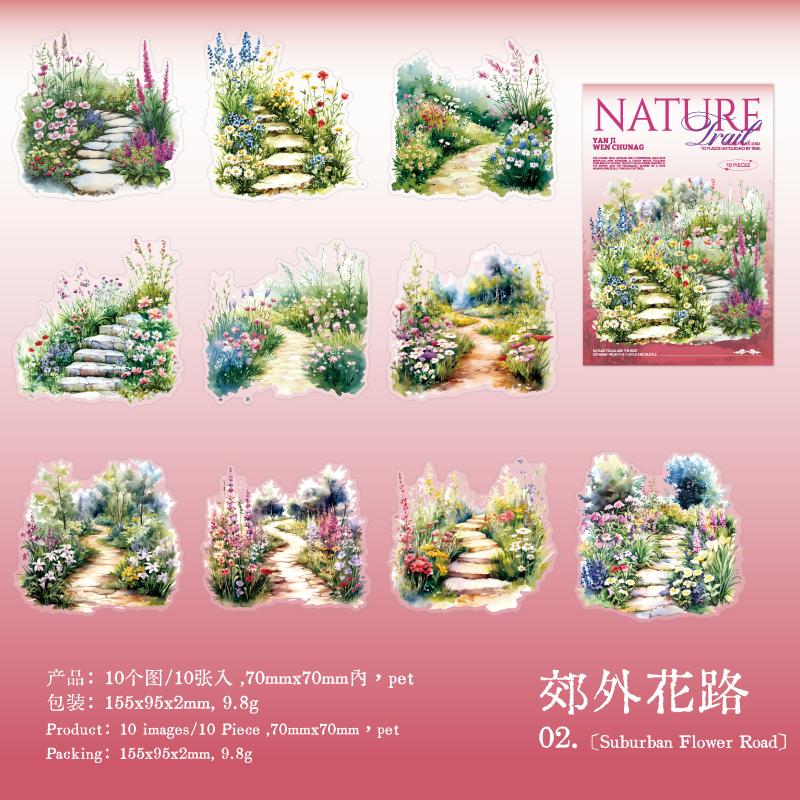 

10 sheets/bags Of Natural Path Series Path Landscaping PET Sticker DIY Material Decorative Stickers For Phone Case Diary Cup