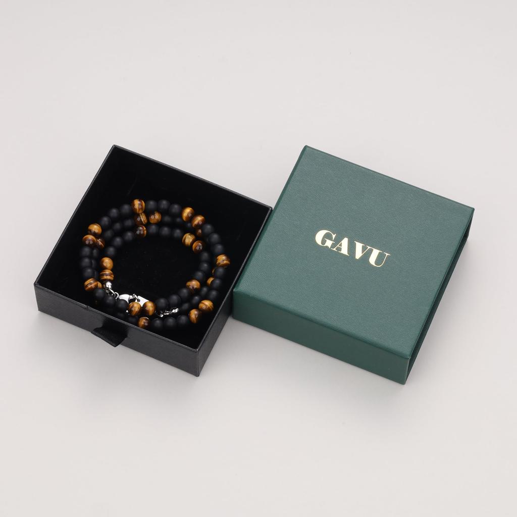 GAVU Tiger Eye Matte Onyx Power Stone Necklace for Men, 60cm