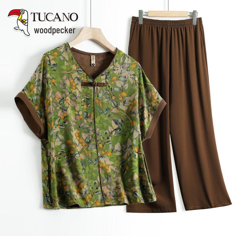 TUCANO Mid-Aged Women s Summer Chinese Style Two-Piece Set 4XL