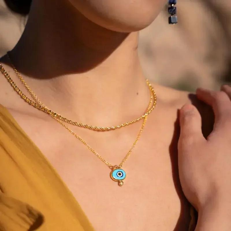 INS Style Colorful Stainless Steel Eyeball Pendant Necklace Fashion Personalized Sweet Pendant Women's Jewelry Accessories