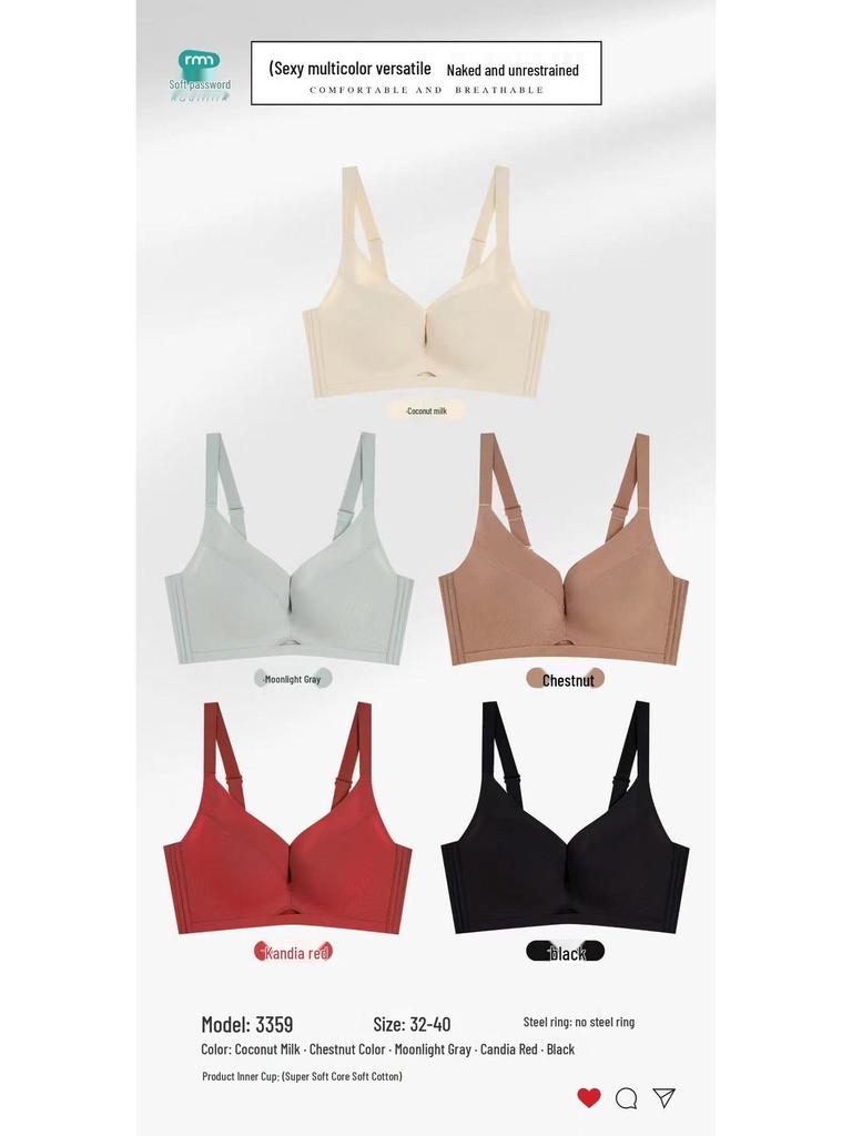 Medium Thickness Wireless Smooth Surface Bra for Small Bust Enhancement - Soft, Breathable, Antibacterial, Pure Color, Versatile Design