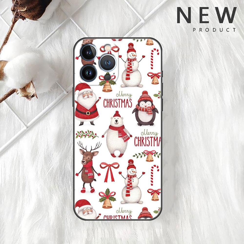 Custodia Funda natalizia per cartoni animati per Apple iPhone 14 11 13 12 Pro 7 XR X XS Max 8 Plus 6 6S 14Pro, custodia morbida nera per telefono