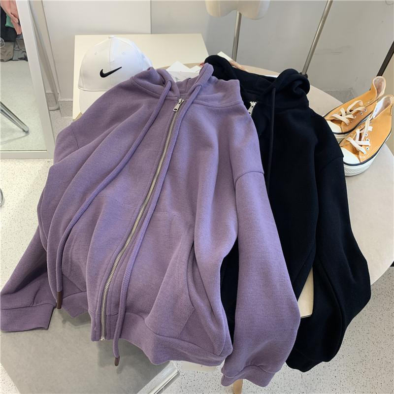 Kapuzenpullover Damen Herbst und Winter Lockere koreanische Strickjacke Lässiger dünner Kapuzenpullover Kapuzenjacke mit Reißverschluss Damenbekleidung