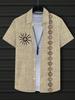 [Printe Esign-Not Texture] Summer Short Sleeve Shirt for Men with Sun Pattern, Button, Turn- Collar, Regular Fit, Fashionable Sports Casual Vacation