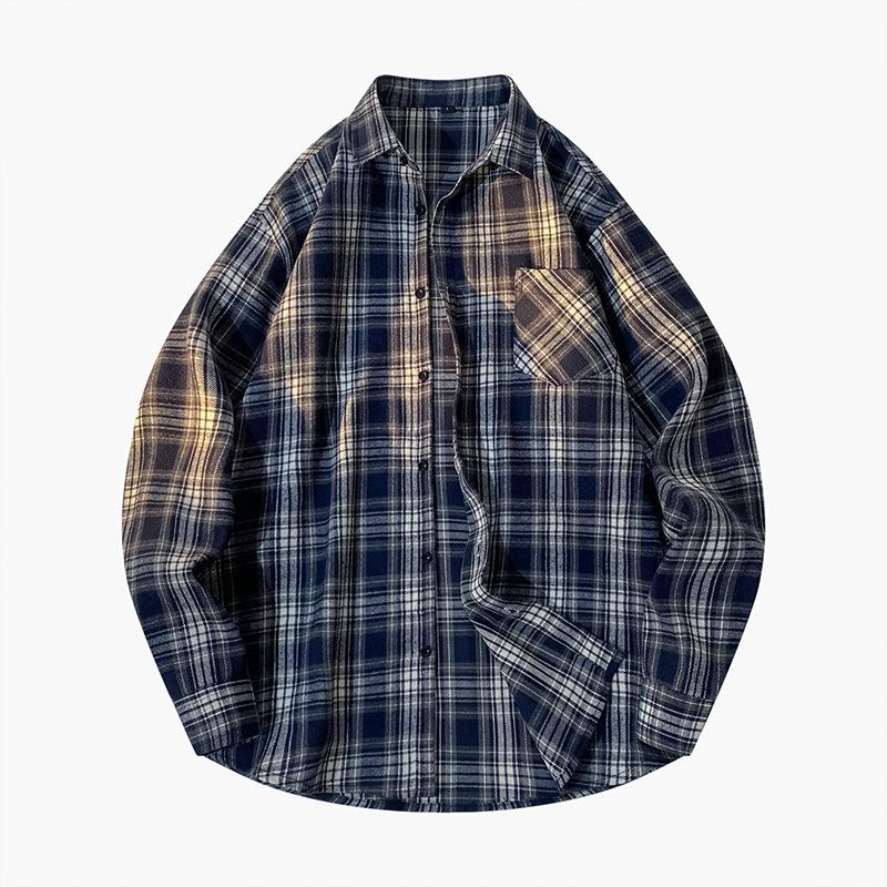 Men's Striped Plaid Long-Sleeve Shirt Jacket - Japanese Fashion, Hong Kong Style, Ideal for Spring and Autumn
