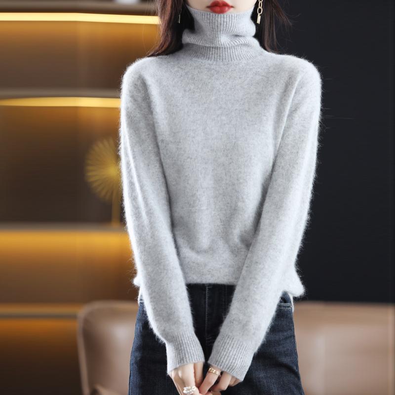 Women's Clothing For Autumn Winter 100% Mink Plush Turtleneck Pullover Sweater Ladies Cashmere Sweater