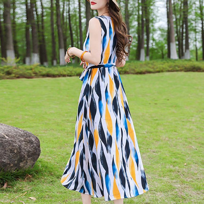 Casual Summer Dresses for Women Vintage Clothes Loose Sleeveless Plus Size Elegant Long Dress With Belt