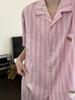 Pink striped premium pajamas women's summer short-sleeved shorts cardigan two-piece set girl lazy style loungewear