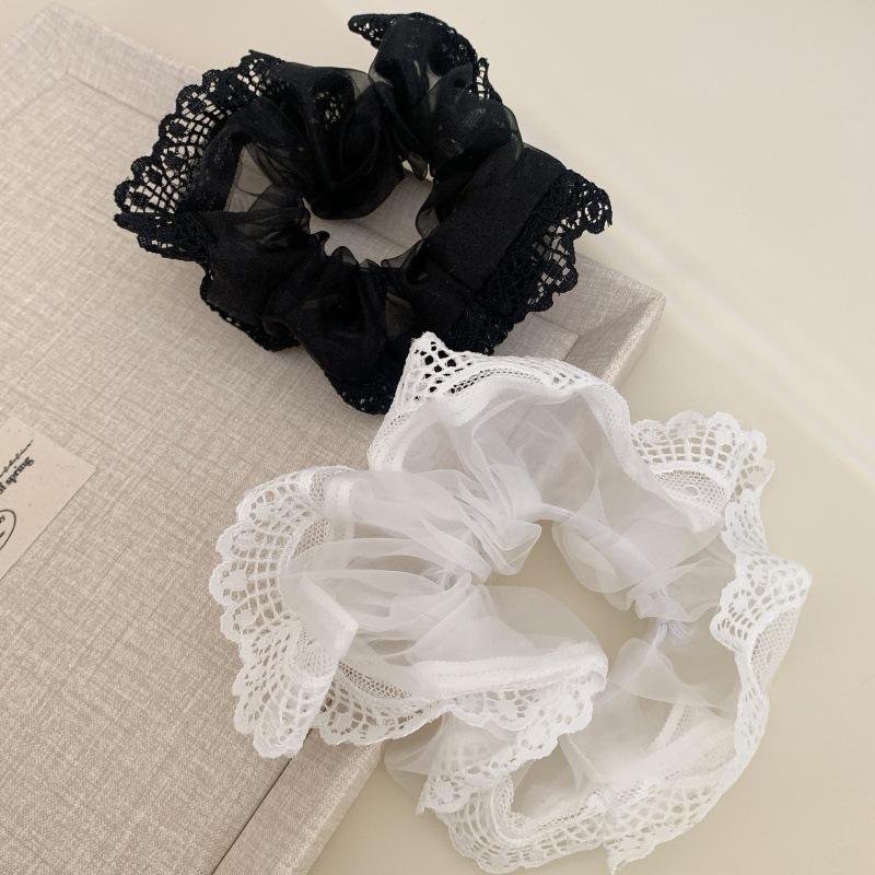 Beauty Jewelry At Will Mesh Lace Large Intestine Hair Band Fairy Sweet High Elastic Hair Rope Tied Flower