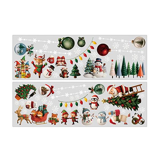 Removable Wall Stickers for Bedroom 2Pcs Christmas Static Window Cling Stickers, PVC Snowman Penguin Reusable Smooth Surfaces Bell Decals Glass,