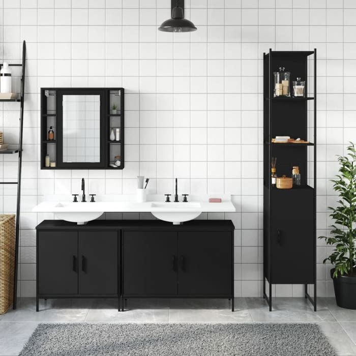 VidaXL Ensemble de Meubles Salle de Bain 4 pcs, Armoires de Lavabo avec Miroir, Placards de Rangement Toilette, Industriel, 3214750