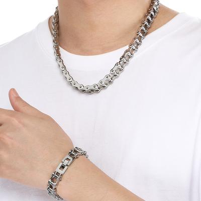 Cool Bike Chain Necklace for Men Punk Rock Hip Hop Stainless Steel Motorcycle Man Bracelet Vacuum Plated Gothic Bicycle Jewelry