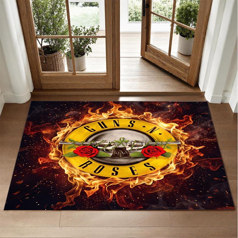 Guns N’ Roses Design Crystal Velvet Rug Soft Decorative Mat for Bedroom Entrance