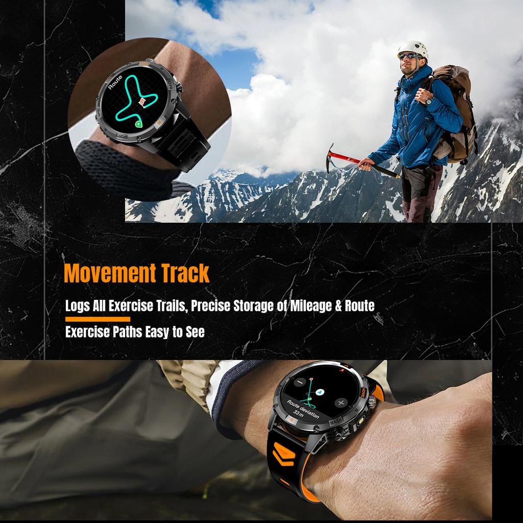 New Military Outdoor Dual-Band GPS Track Smartwatch Men Bluetooth Call Compass Swimming Grade 5ATM Waterproof Smart Watches