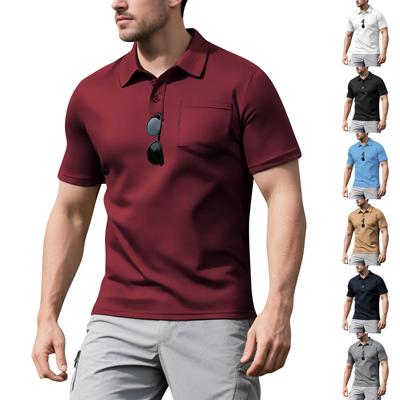 Men Polo Shirt Short Sleeve Classic Fit Lightweight Breathable Fabric with Pocket for Casual or