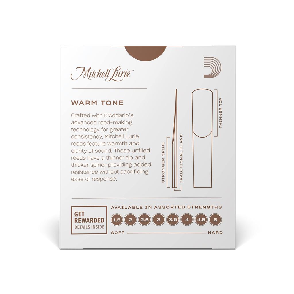 D'Addario WoodWinds D'Addario Mitchell Lurie Reeds for Bb Clarinet, RML10BCL350 [Hardness: 3.5], Pack of 10