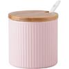 Ceramic Embossed Stripe Sugar Bowl Spice Jar Storage Seasoning Pot with Lid Spoon