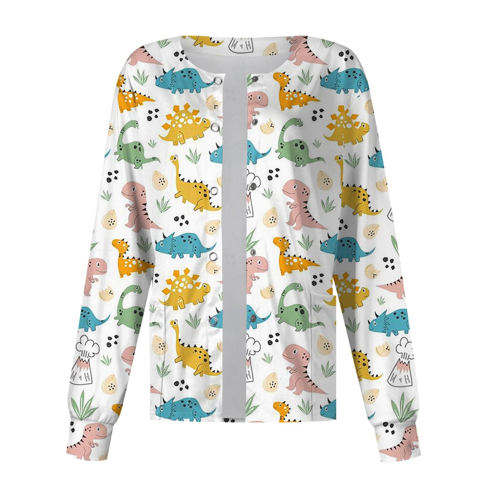 Женский однобортный защитный комбинезон с длинным рукавом и рисунком динозавра — фото 4