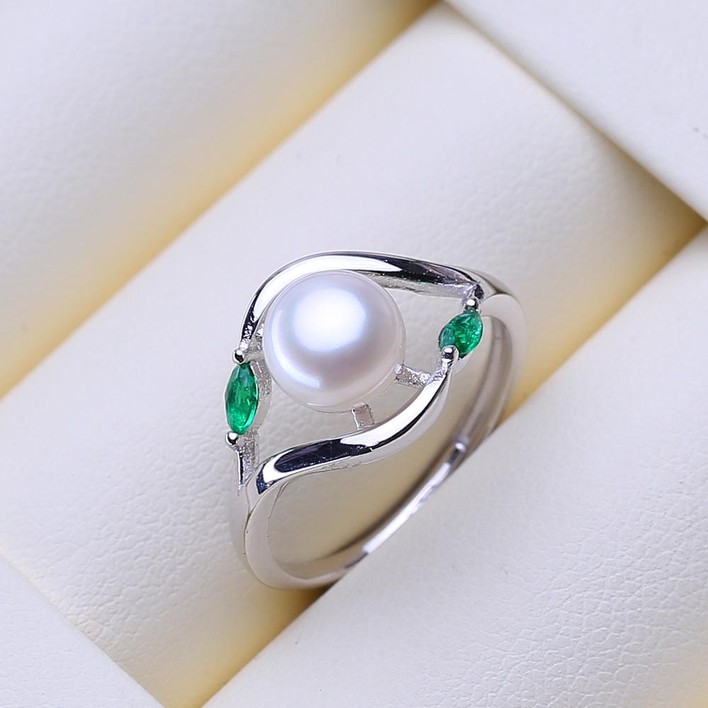 LSOOYH Perle d'Acqua Dolce Moda Cristallo Verde Foglia Ciondolo Collane Orecchini Anello Per Donne Set di Gioielli