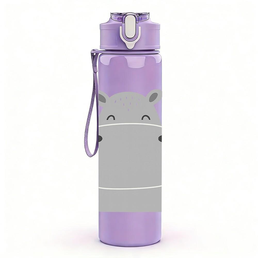 1 PZ Semplice Ippopotamo Grigio Cartone Animato Busto 750ml Colore Plastica Borraccia Sportiva Tappo Flip-Top Anti-perdita Per Sport Ufficio Uso Domestico