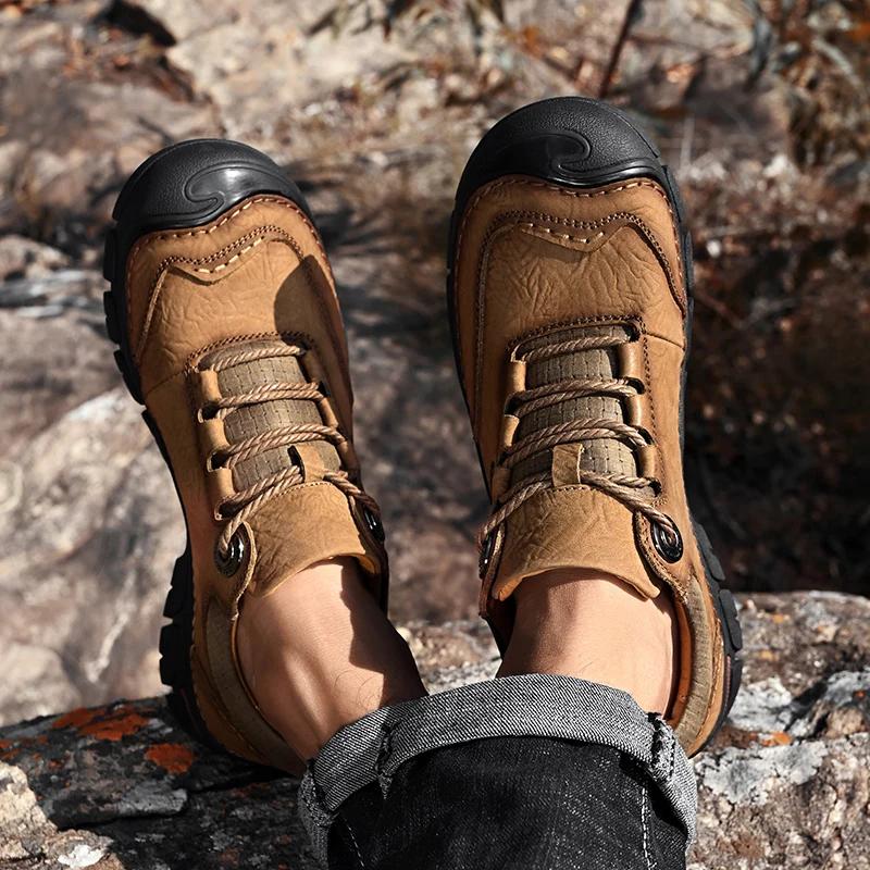 FashionClassic Men's Shoes Genuine Leather Casual Shoes Men Brand Non-Slip Mens Sneakers Comfortable Climbing Outdoor Male Hiking Shoes