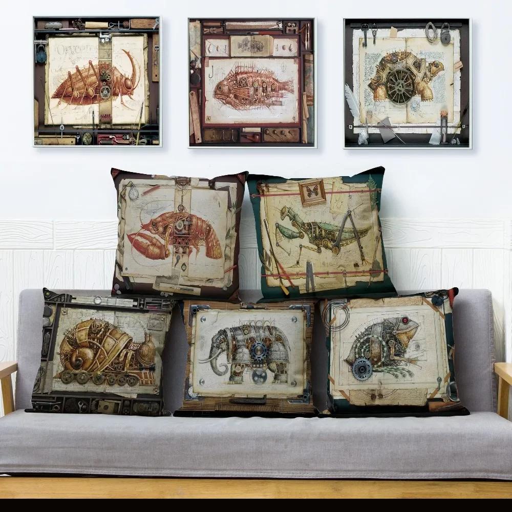 Jessica Chen Unisex Steampunk Mechanical Animal Cushion Covers Home Decoration Pillow Case Sofa Dog Cat Case Linen Cover 45*45Cm