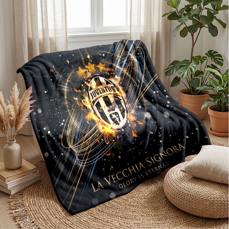 Juventus FC Theme Blanket Soft Flannel Blanket Plush Throw Blanket Cozy Sofa Bed Blanket for Home Decor