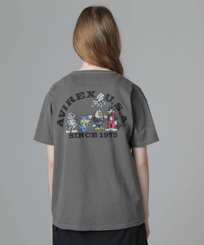 Avirex FADE WASH PRINT F T-SHIRT, Women's, 410, Charcoal, 783-5135604