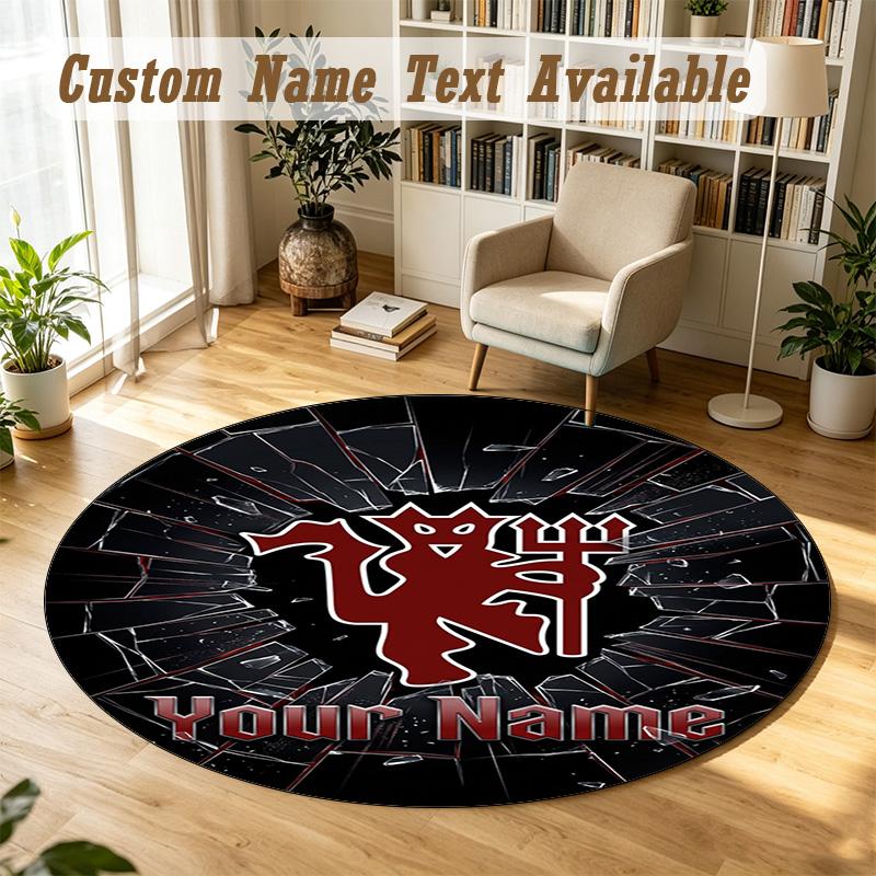 Round Rug Custom NameManchester United Pattern Non Slip Carpet Home Floor Decor