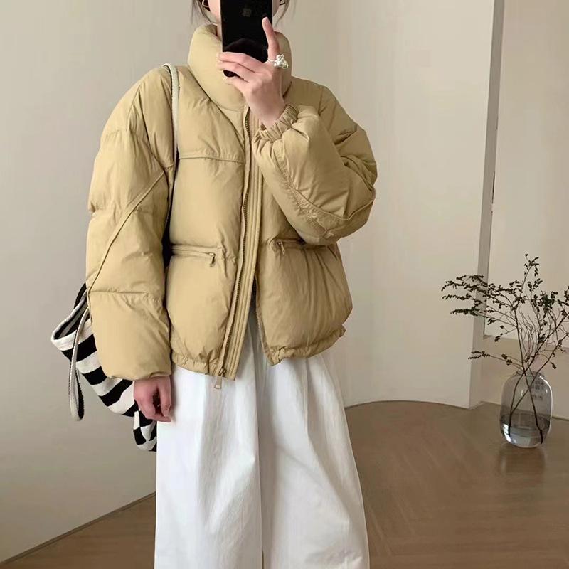 European sweet stand-up collar thickened down jacket women's short winter fashion pocket zipper warm bread jacket tide