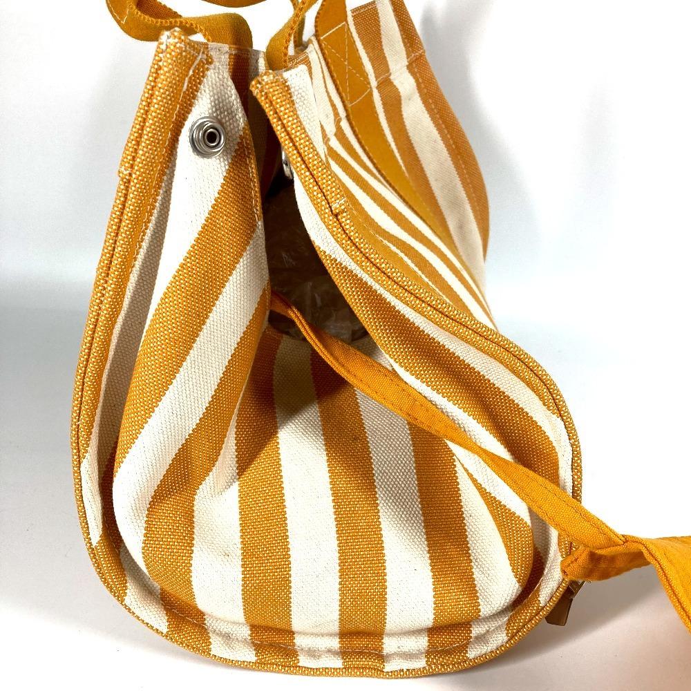 HERMES Border with pouch Cannes PM Tote Bag Hand Bag cotton yellow/White