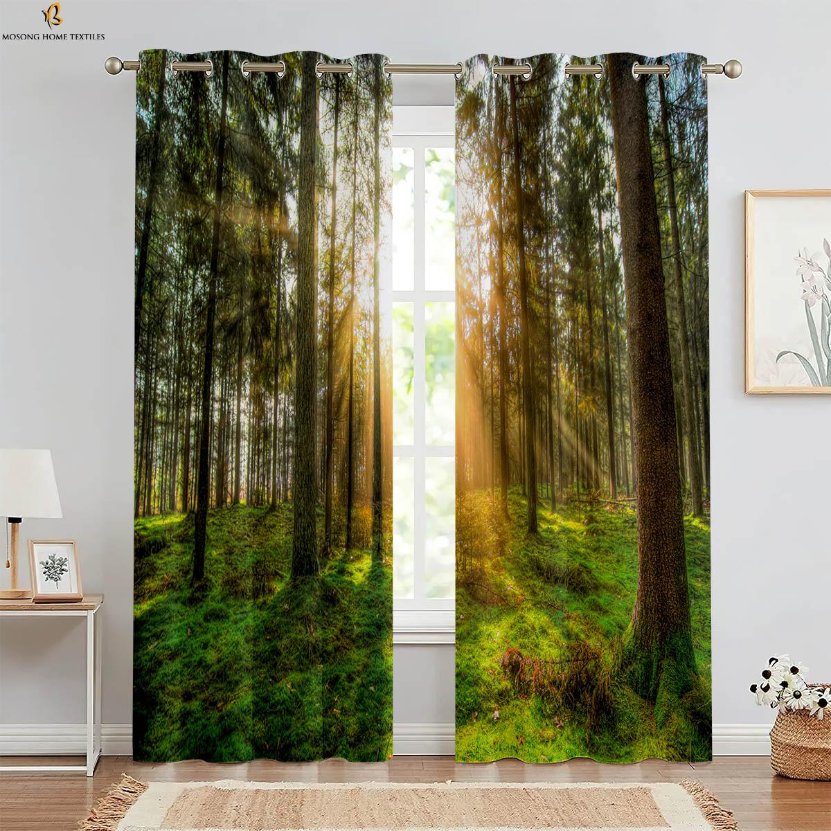 

Туманный лес осенний пейзаж с деревом 3D-печать занавеска для кабинета гостиной спальни затемняющая декоративная занавеска 2 шт. W50xH130(CM)x2PCS&Rod pocket