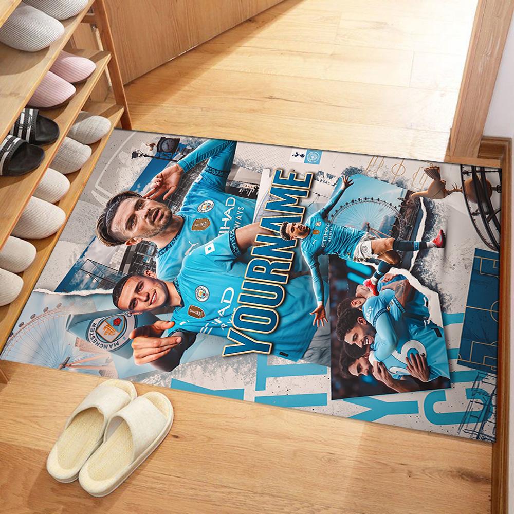 Manchester City Customized Name Carpet Suitable for Outdoor Kitchen Study room Playrooms Antislip Carpet Anime Office Decor Birthday/Christmas Gift