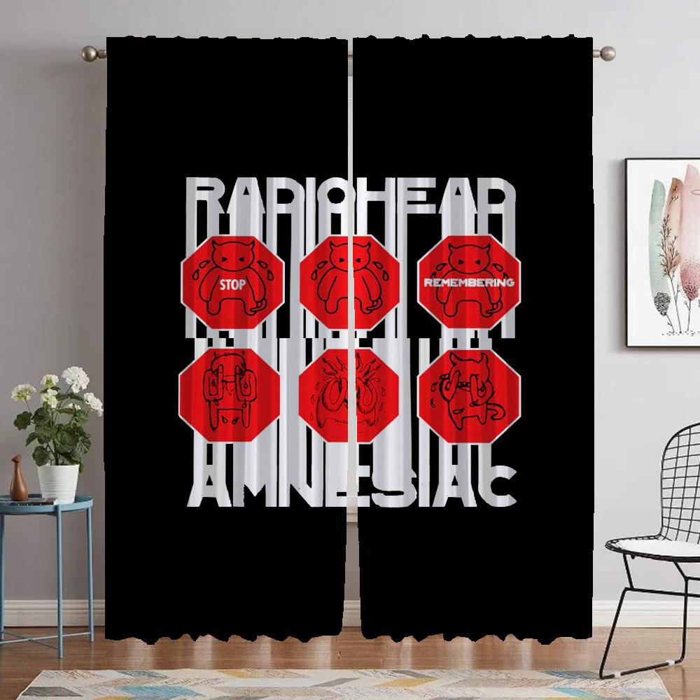 Radiohead Cortinas para Dormitorio Cortinas Modernas para Sala de Estar 2 Piezas Decoración de Halloween Visillos Cortina Blackout Separador Niño