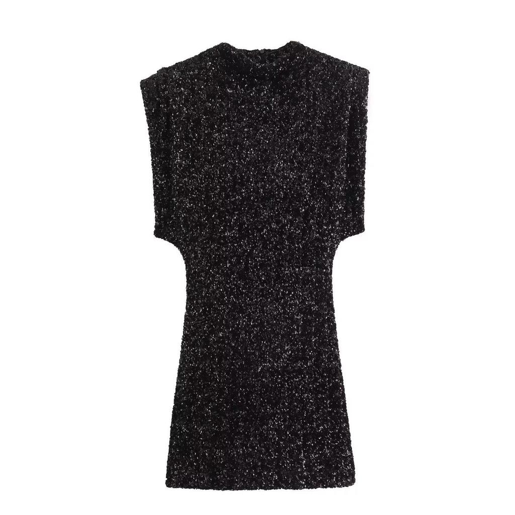 European Style 2026 Women's Sequined Evening Gown - Elegant, Padded Shoulders, Slim Fit, Sexy Beaded Design.
