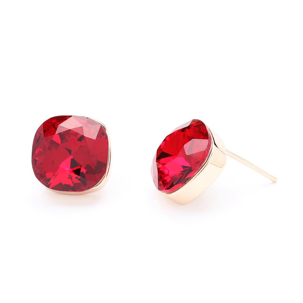 European and American personality versatile eight-color princess square crystal earrings, gold-plated fashion without pierced earrings, earrings, wome