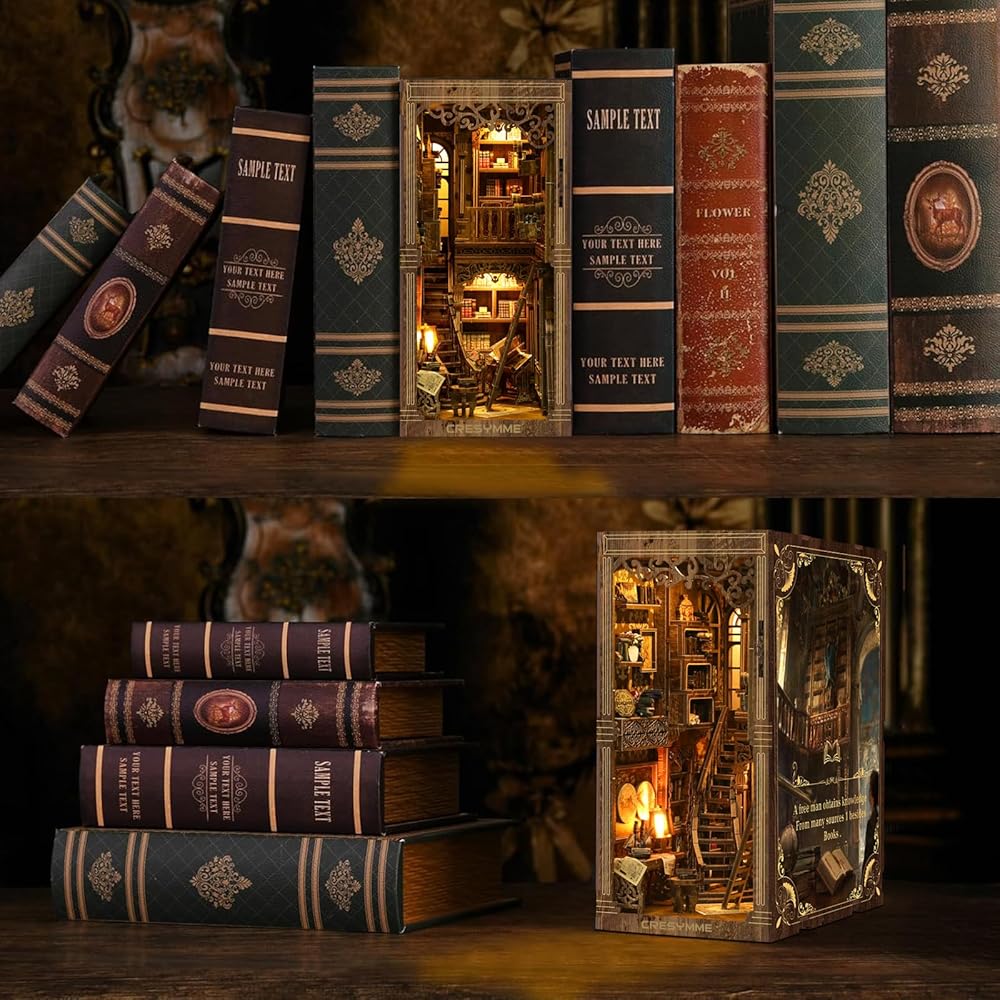 CRESYMME Miniature Dollhouse Book Nook Kit Wooden DIY 3D Craft Hobby