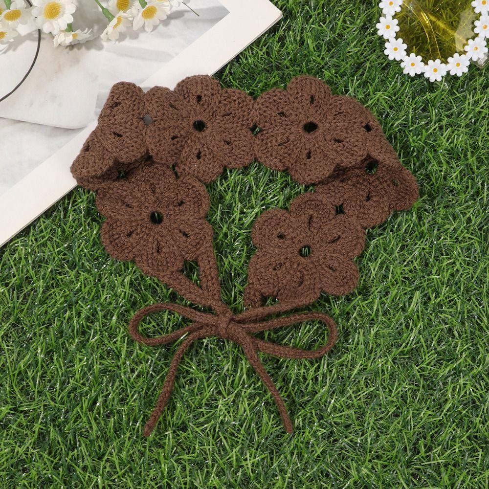 Retro Crochet Flower Hair Band French Women Hair Scarf Elegant Hollow Out Bandana Travel