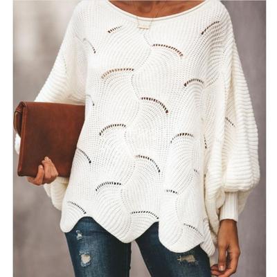 Women's Hollow Sweater Elegant Loose Knitted Pullover Women's Casual O-Neck Solid Color Sweater