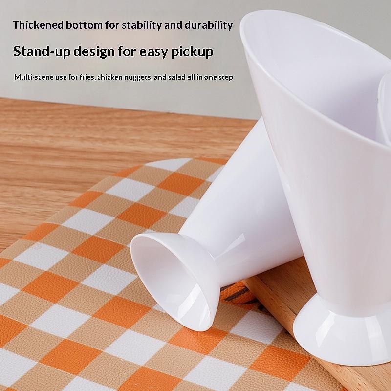 Fries Shelf Holder Assorted Sauce Chips Dip Snack Cone Stand Plastic Dip Cup Two Cup-Mouth Tableware Tray Container Kitchen Tool