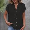 Summer Short Sleeve Office Loose Women Shirts Solid Color Jacquard V-Neck Buttons Fashion Woman's Blouse Elegant Casual Simple Tops Basic Clothing