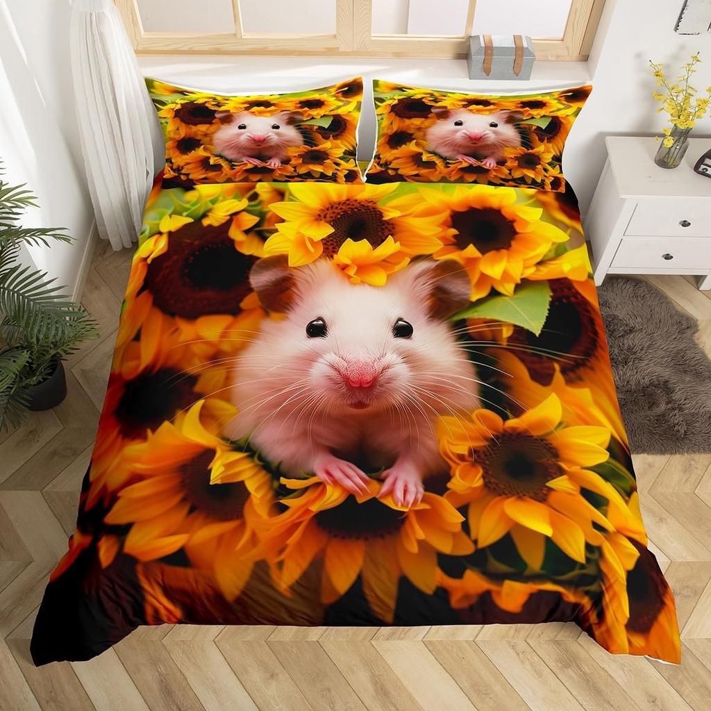 Caroon Guinea Pig Duvet Cover Twin Queen Size For Teen Girls Snow Natural Guinea Pig Bedding Set,Kawaii Animlas Comforter Cover