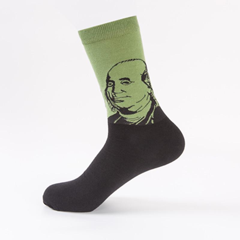 Trendy Men's Mid-Calf Character Portrait Cotton Socks